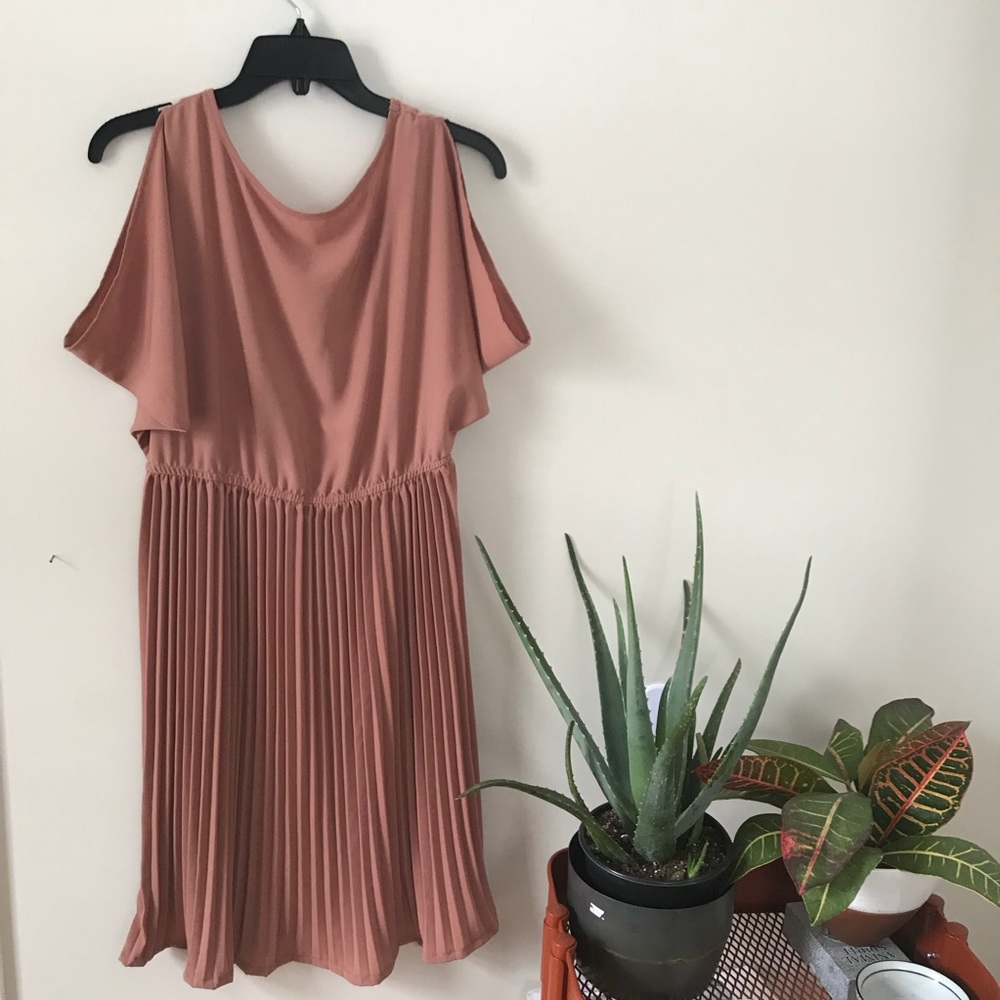 Audrey high neck, pleated skirt midi dress